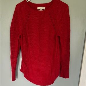 LOFT Red Crew Neck Sweater Vibrant Knit